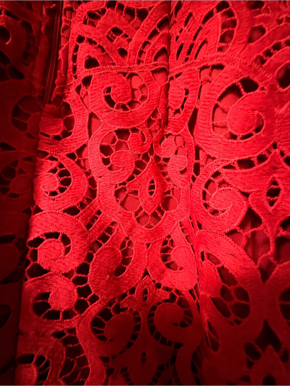 Elegant Red Lace Midi Dress with Ruffle Details - Picture 7 of 9